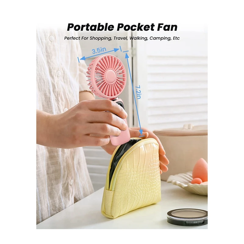 Портативный ручной вентилятор, шейный вентилятор на 4000 мАч со стандартным дисплеем, складной настольный вентилятор с основанием, 5-скоростной вентилятор для женщин