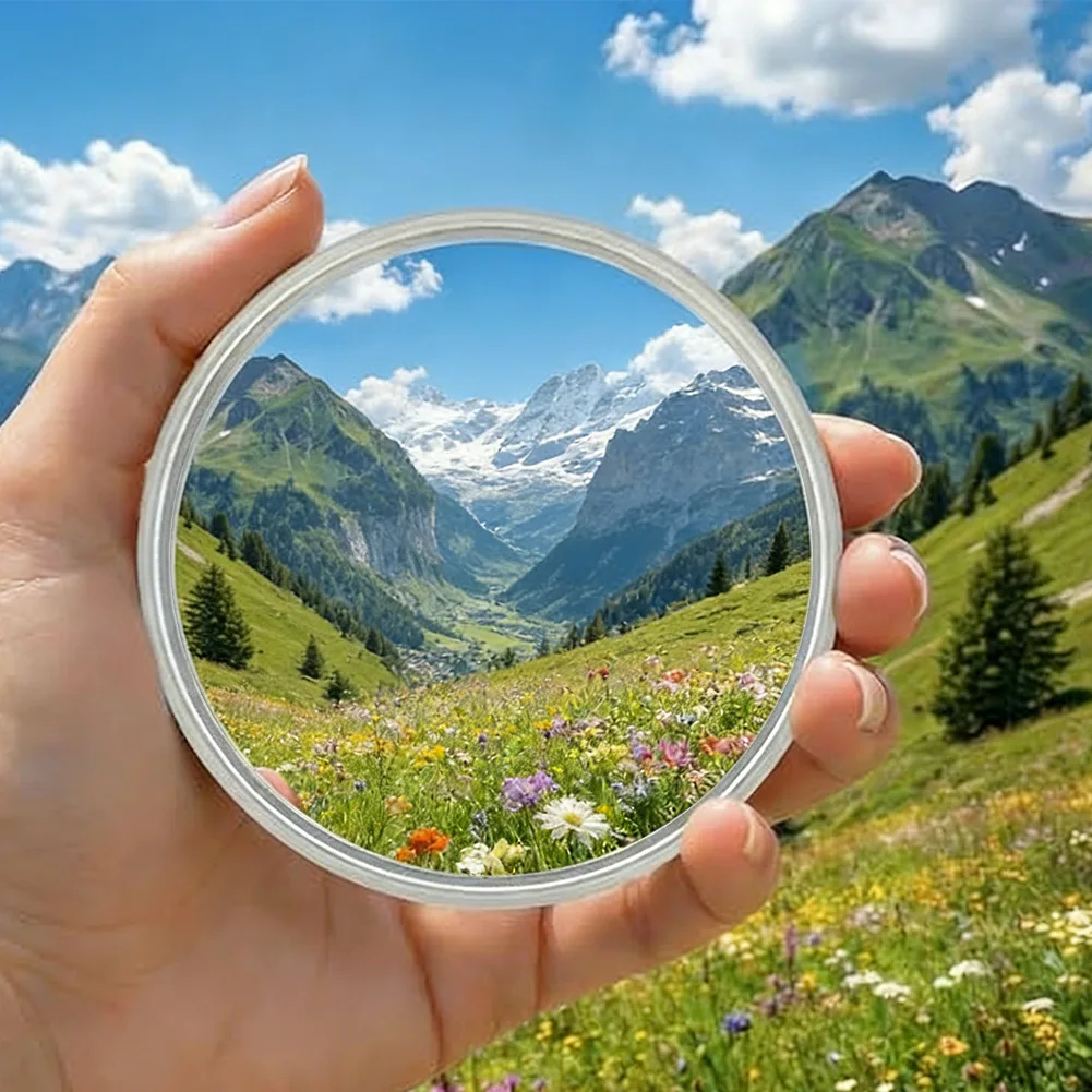Compact Handheld Selfie Convex Mirror In Gray For Solo And Multi Person Shot 9.5cm X 7.5cm Portable ABS Shatter Resistant Travel