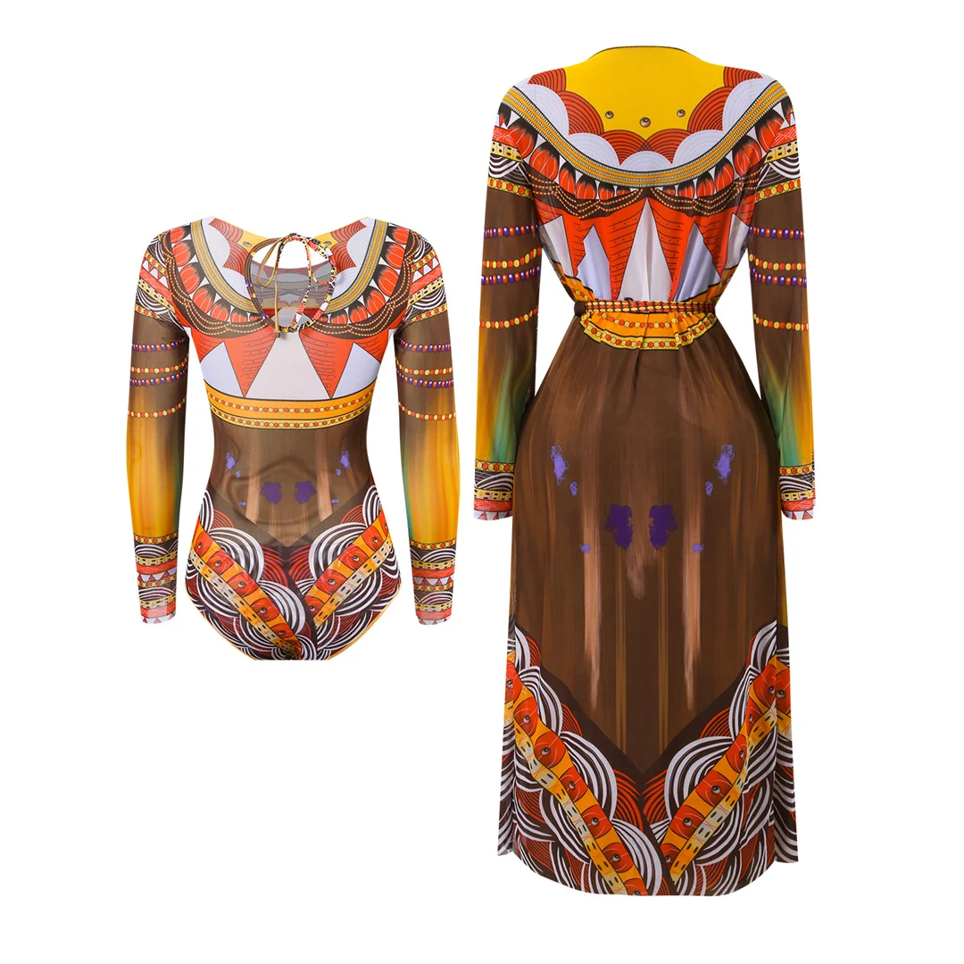 S - XXL 2026 Neues bedrucktes Langarm-Badekleid mit Überwurf, einteiliger Badeanzug für Damen, Badebekleidung, Badeanzug, Schwimmanzug V7346 – Detail 3