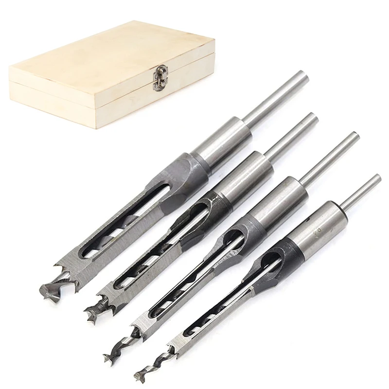 

6.4/8/9.5/12.7 Mm 4 Pieces Woodworking Tool Set, Square Hole Drilling Spiral Drill Tenon Lengthening Saw DIY Furniture