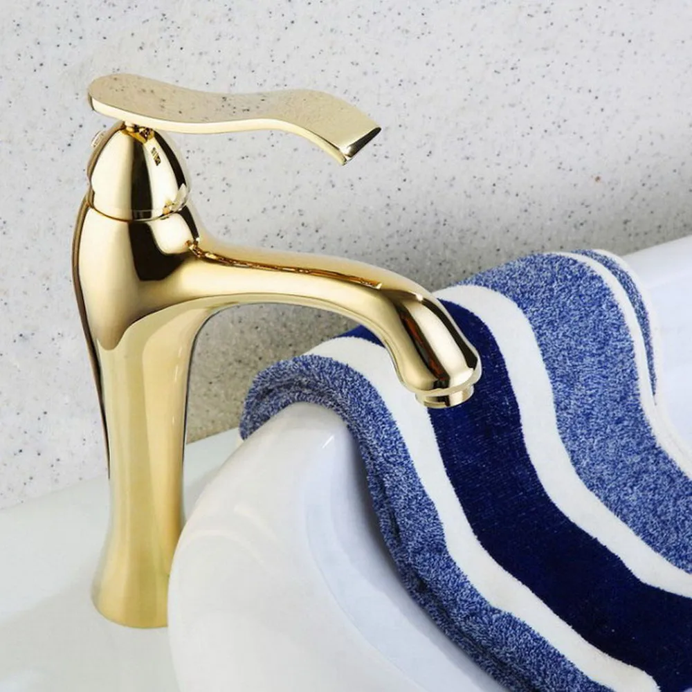 

Bathroom Luxury Gold Color Brass Basin Faucet Single Handle Bathroom Sink Faucet Cold and Hot Mixer Water Ngf052