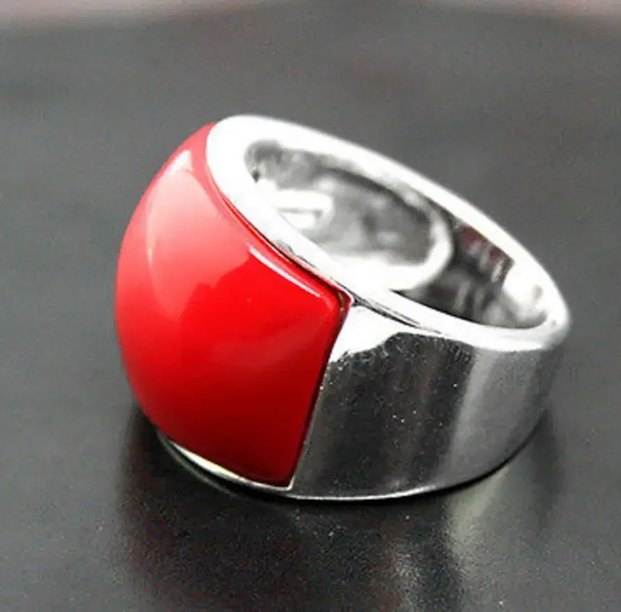 

wholesale good 12*16mm RARE RED CORAL 925 STERLING SILVER JEWELRY RING SIZE 7/8/9/10 silver-jewelry