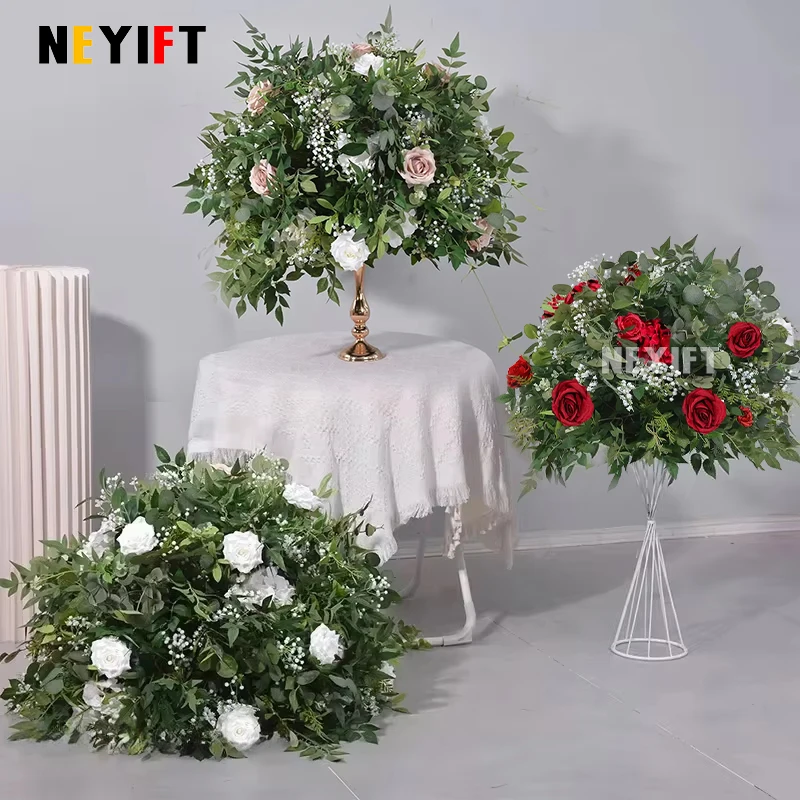 الورد الأبيض الخضرة زهرة اصطناعية الكرة أوراق النباتات الخضراء ترتيب الزفاف الجدول محور الأزهار الكرة مأدبة الدعامة الطرف #1