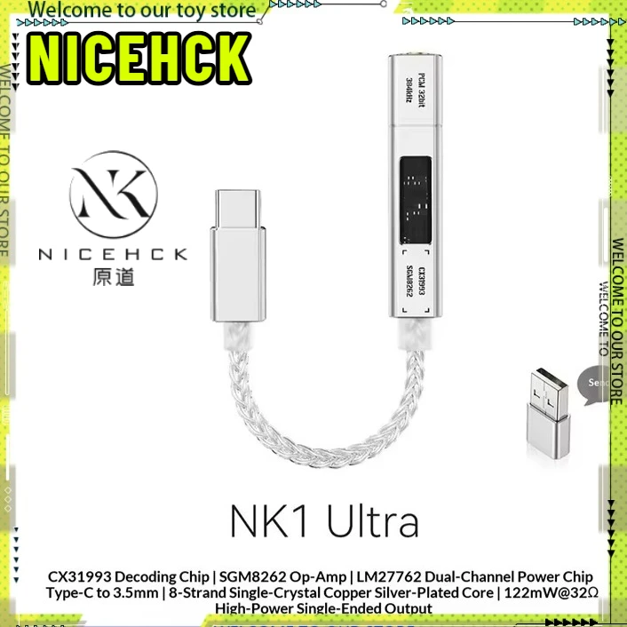NICEHCK NK1 Ultra Portable DAC Digital Audio Decoder DAC & Headphone Amplifier  DAC CX31993+SGM8262+LM27762 Type-C To 3.5 Cable