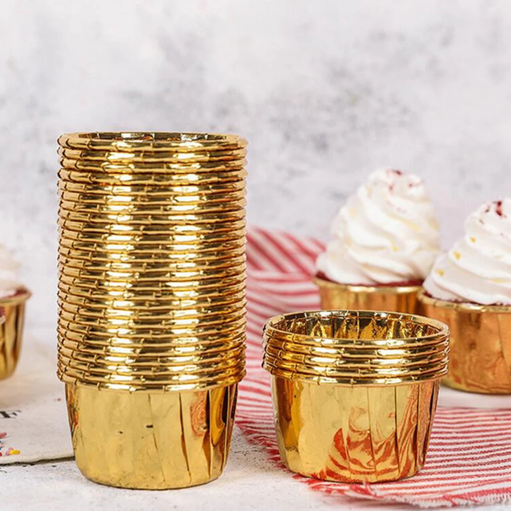 

50 Pcs Paper Cups Cake Dessert Holder Party High Temperature Resistance Baking Golden