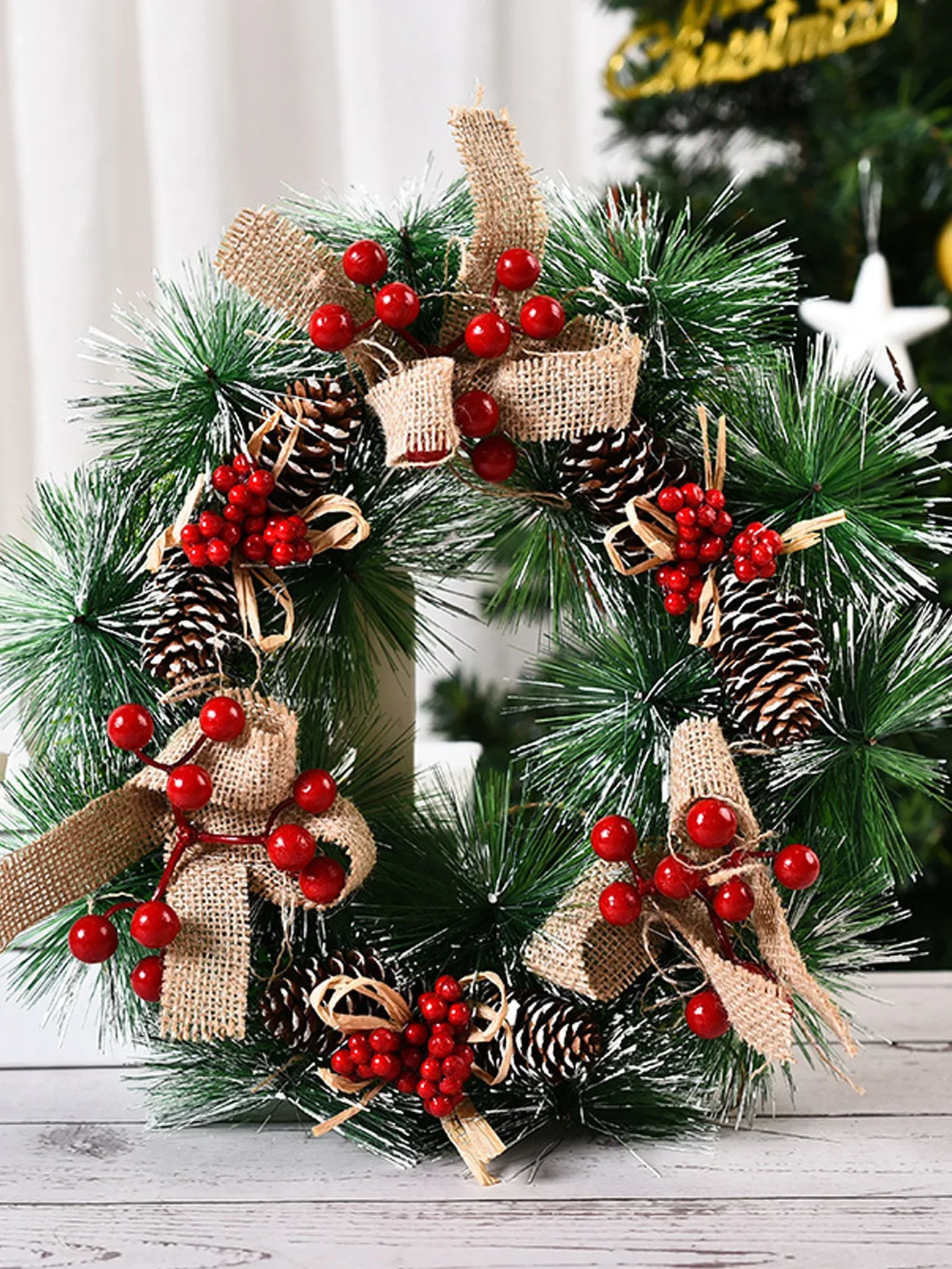 1pc Wreath Front Door Christmas Flower Wreath Thanksgiving Indoor Outdoor Home Decoration Pinecone Snowflake Flower Wreath