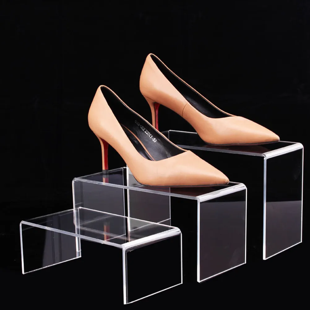 3Pcs Acrylic Storage Rack for Display Clear Shoe Stand Organizer U Shaped Shelf for Makeup Bronzer Blush Eye Shadow