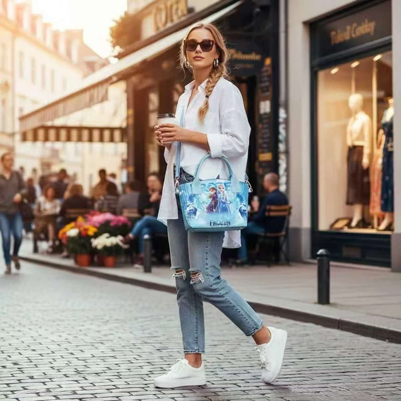 حقيبة يد ديزني فروزن آنا وإلسا، حقيبة كروس نسائية عصرية ذات سعة كبيرة وحزام كتف قابل للتعديل، حقيبة تخزين المكياج