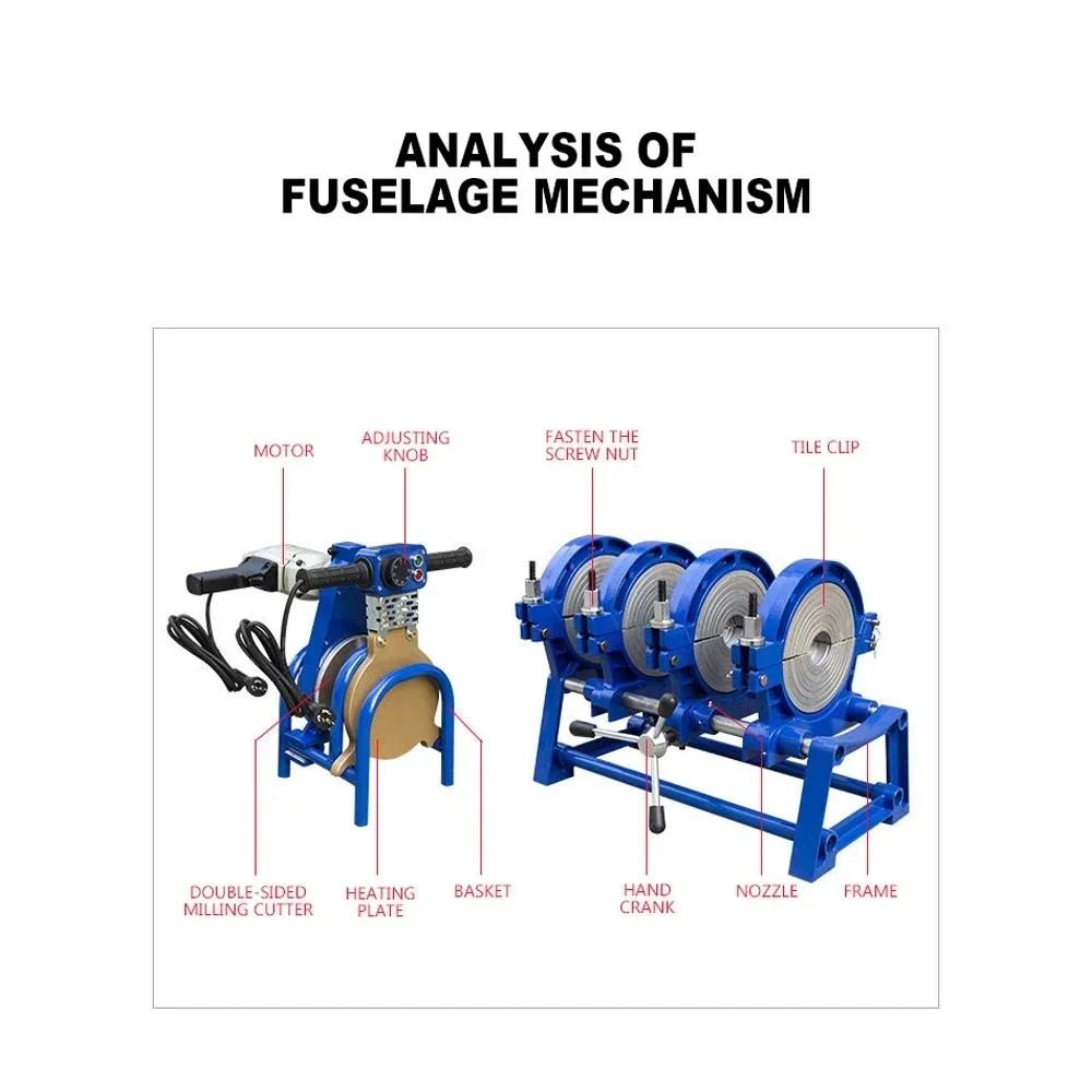 Máquina de soldadura por fusión de PE63-200, máquina de soldadura a tope tipo empuje manual de 220V, máquina de fusión en caliente de tubos, soldador de fusión a tope de PE de precisión