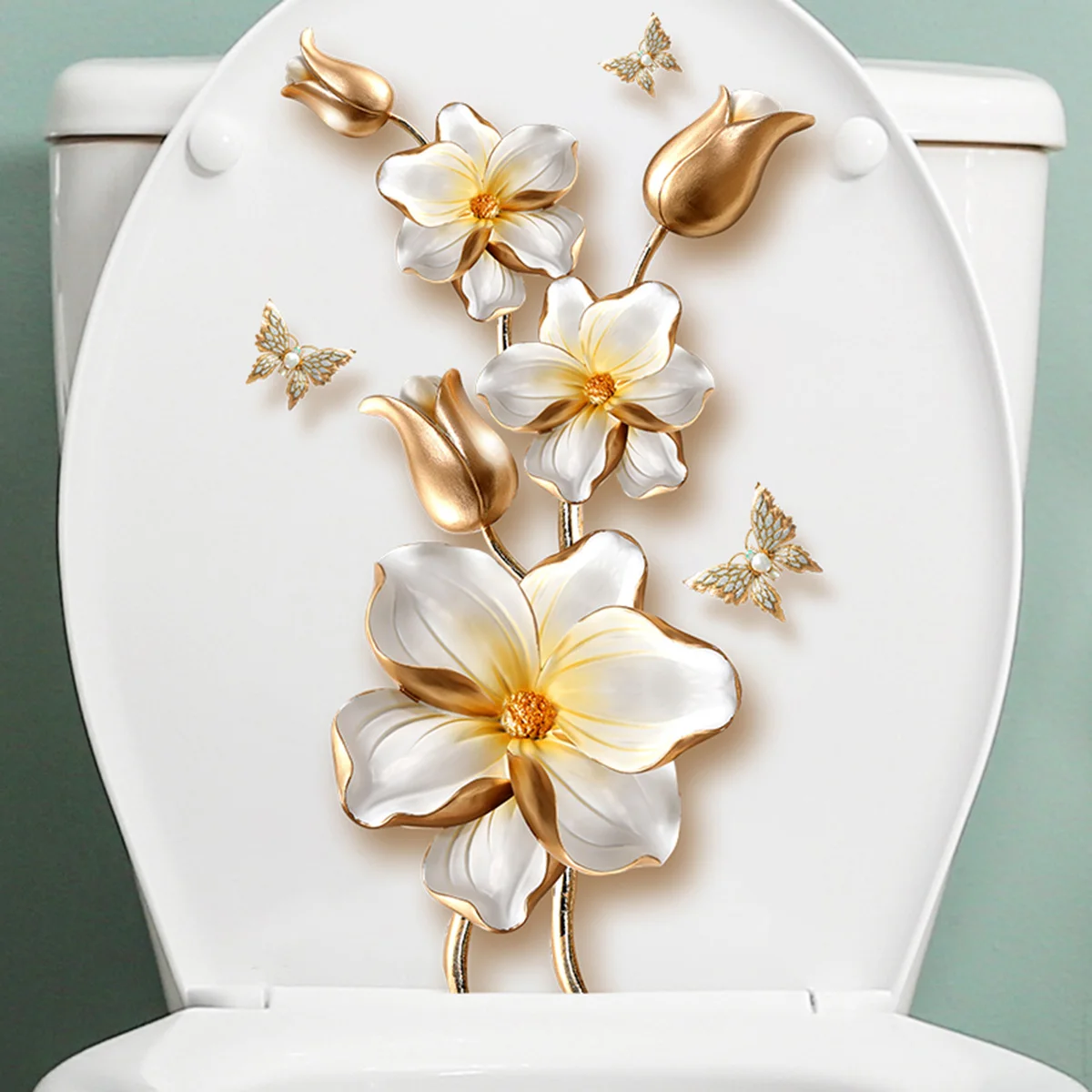 1pc Beautiful Lotus Butterfly Toilet Sticker Bathroom Toilet Cover Decorative Sticker Waterproof Self Adhesive