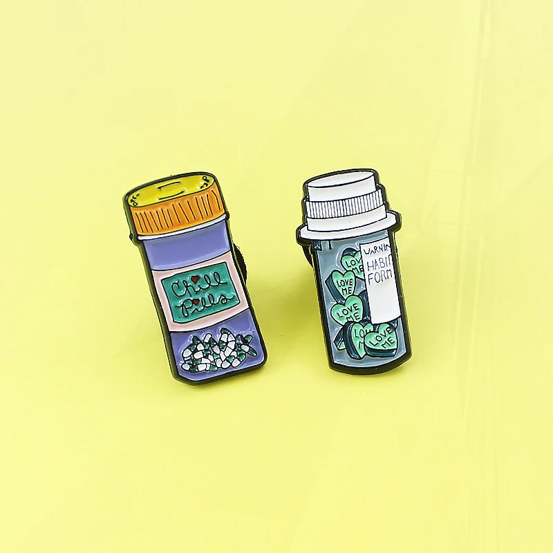 ME Drifting Bottle Box Pines Enamel Pins Badge Best Friend quot;Enamel Medicine Bottle  Pin Pins CHILL Pill Bottle LOVE