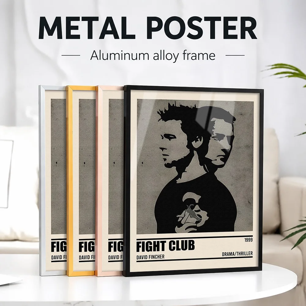 Fight Club Minimalist Framed Metal Poster Personalized Photo Modern Visual Style Wall Art For Lounge And Office Film Buff Gift