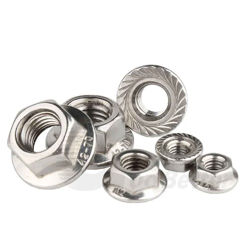 2-50Pcs Flange Nuts BSW 1/4 5/16 3/8 1/2 Inch Grade 6.8 304 Stainless Steel Hexagon Flange Nut Serrated Spinlock Locking Nut