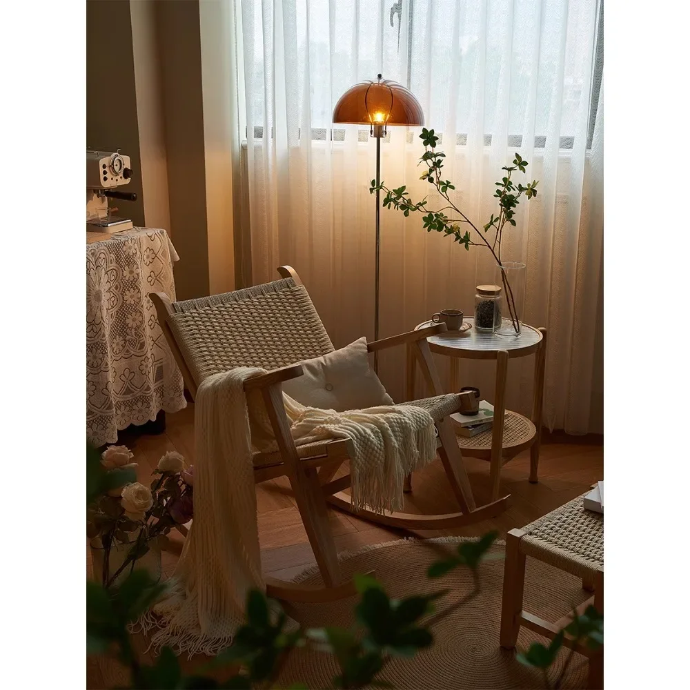 19. Dream Building Space: Nordic Solid Wood Weaving Rocking Chair, Adult Balcony, Home Leisure Single Sofa, Lying Chair