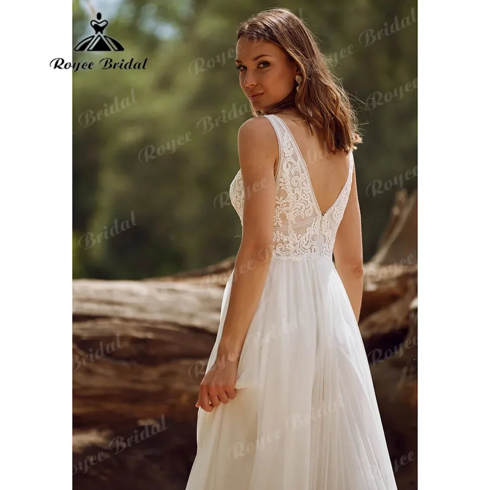 Rustic Beach Boho Lace Sleeveless Destination V Neck Wedding Dress for Women 2025 Bridal Gown Wedding Party Gown robe de mariée