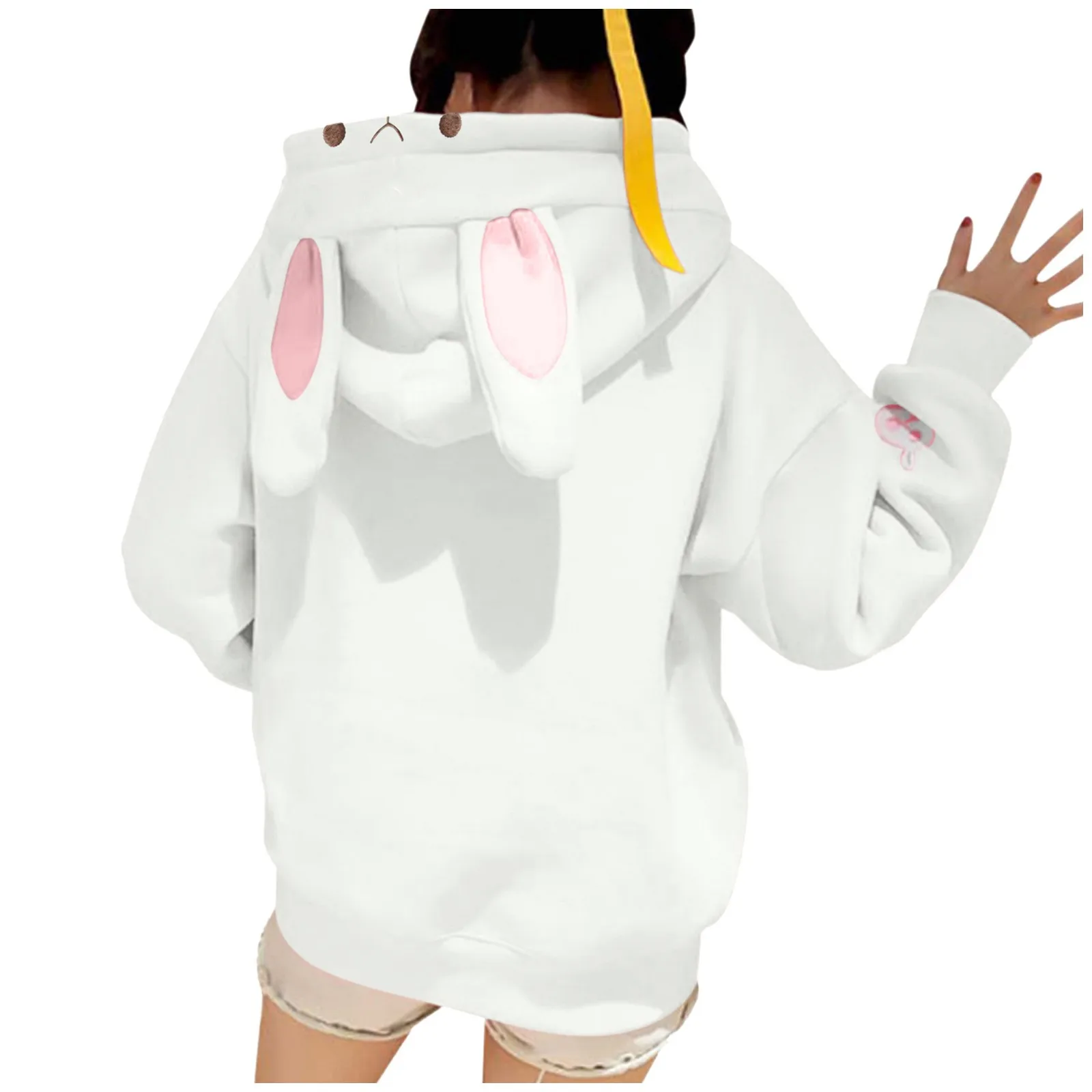 Autumn Winter Kawaii Rabbit Ears Women\'s Hoodies Long Sleeve Hooded Sweatshirt Daily Loose Casual Hoodie Top Harajuku Streetwear