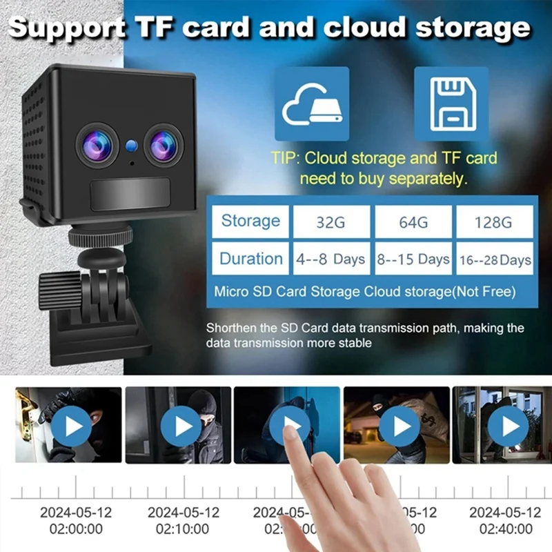 Telecamera 4G HD Mini Dual Lens 3000Mah PIR Visione notturna Movimento Rilevazione umana Videocamera di sorveglianza IP