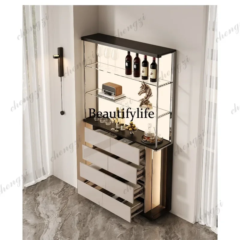 A68Italian light luxury high-end wine cabinet luminous display cabinet living room integrated dining side cabinet