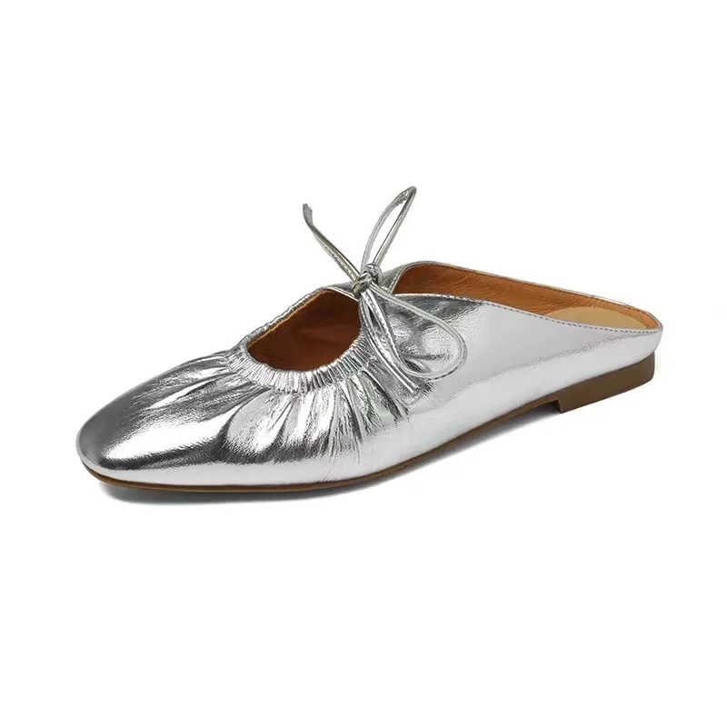 Silver Mary Jane Shoe Summer New French Retro Flat Shoe Round Toe Soft Sole Women Shoe Fashion Slippers Allmatch Casual Sandals