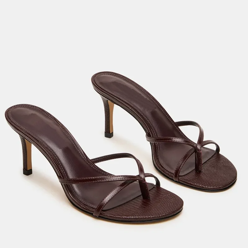 Narrwo Band Flip Toe High Heels Pantoletten, sexy runde Zehenpartie, Slip-On, dünne Absätze, personalisierte Neuheiten, modische Damenschuhe, moderne Schuhe