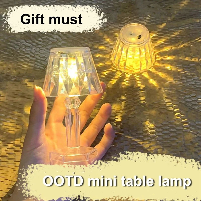 Mini Cristal LED Desk Lamp, Lâmpada De Mesa De Diamante, Luzes LED Night, Iluminação De Cabeceira, Decorações Do Quarto, 1Pc