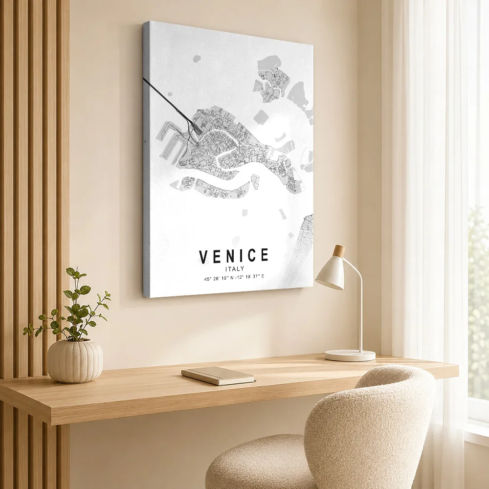 Venice Italy City Map Wood Framed Canvas Print Personalized Photo Street Line Design Wall Art For Living Room Housewarming Gift