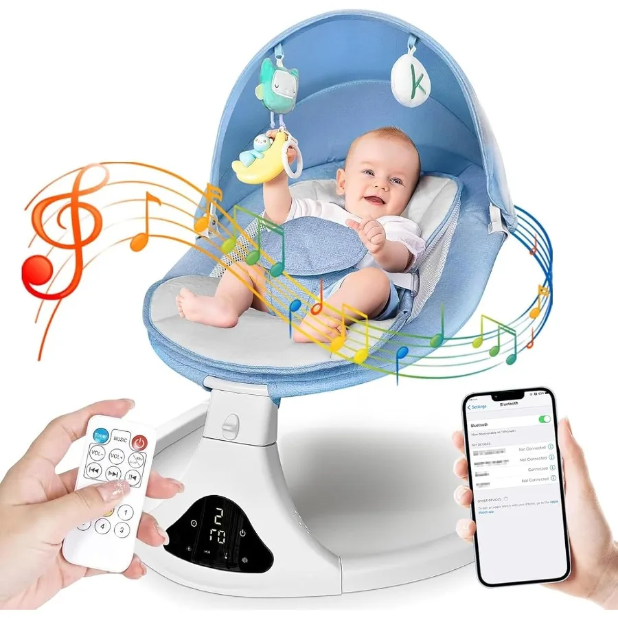

Smart Bluetooth Baby Swing with Remote Control - 5 Speed Gentle Sway Portable Infant Swing with Machine-Washable Seat 0-12M 6-2