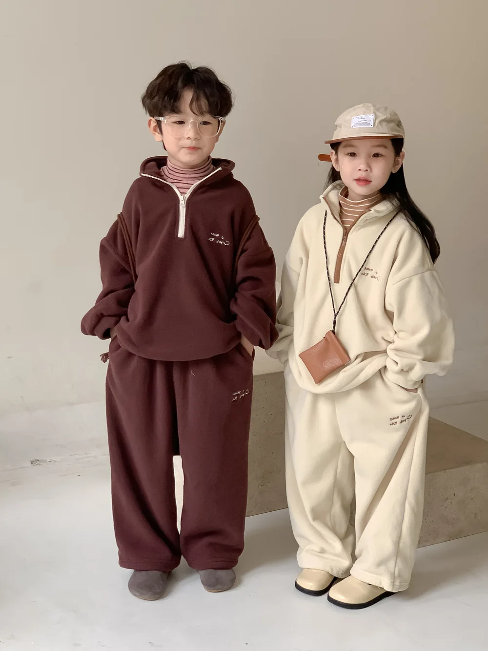 Autumn Winter Kids Boys 2PCS Clothes Set Cotton Thick Zipper Sweatshirt Loose Solid Letter Pants Children Boy Outwear Tracksuits