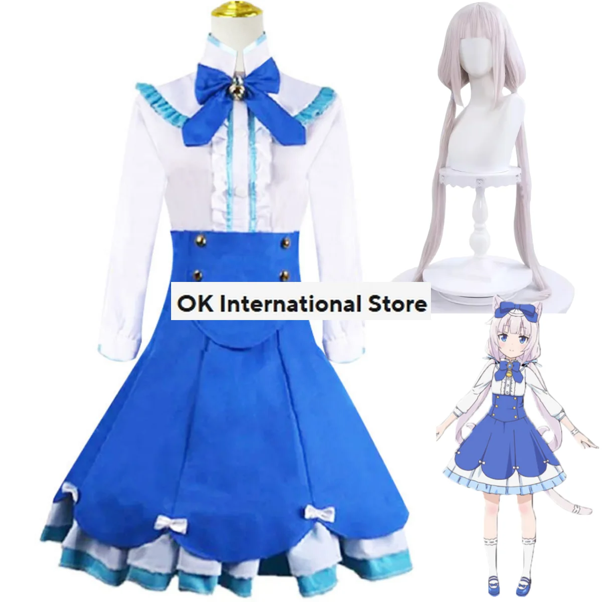 Anime Game NEKOPARA Vanilla Cosplay Costume Wig Lovely Blue Lolita Skirt Princess Skirt Woman Kawaii Halloween Christmas Suit