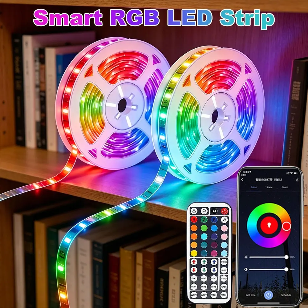 RGB LED Strip Lights Smart APP & Remote Control Strip Lights Sync with Music, with Timing Settings, 44Key Remote APP Timer