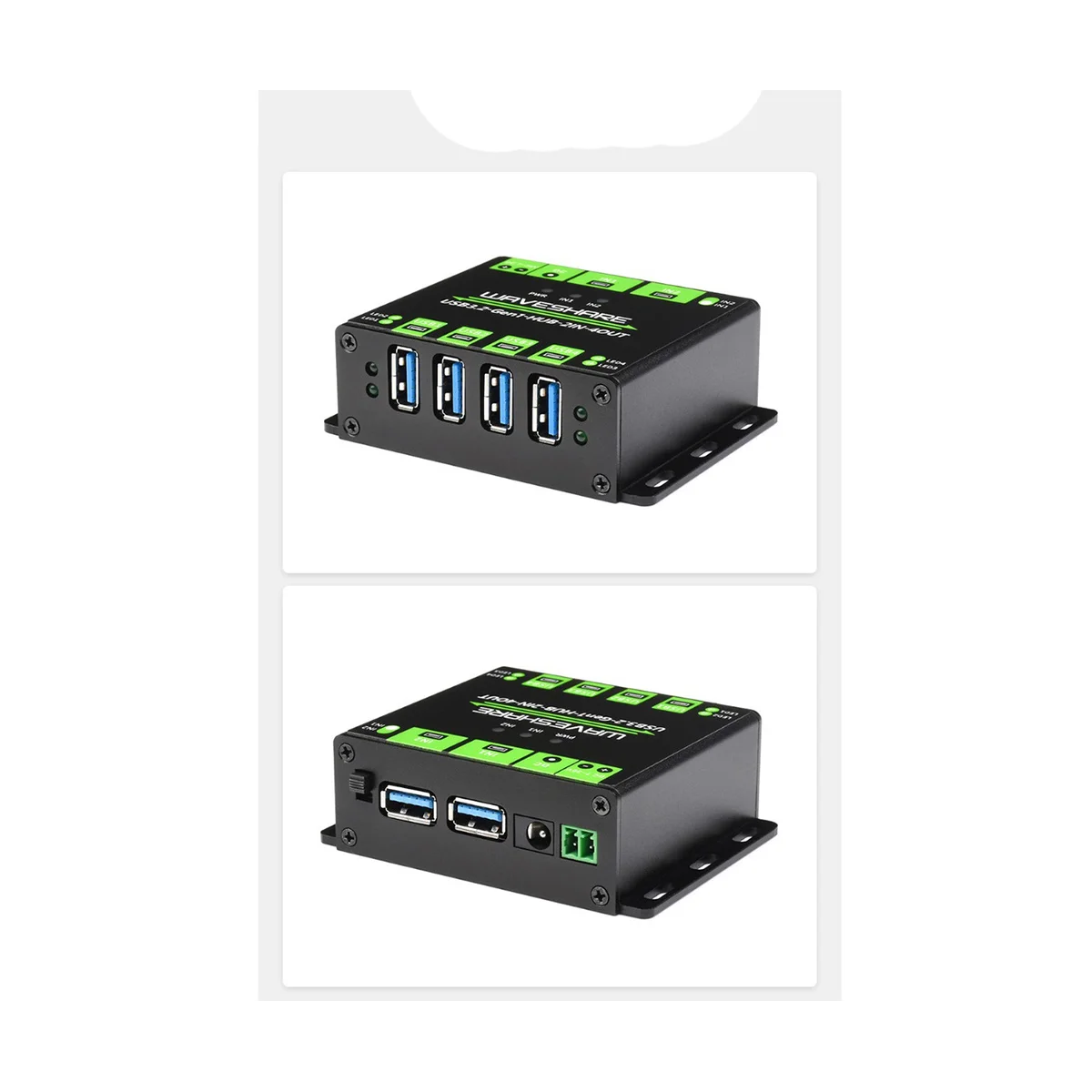 AT87-Waveshare Industrial 4-Way USB3.2 Gen 1 Hub 2IN-4OUT Dual Host Shared Random Switching Multiple Protection Circuit 5Gbps