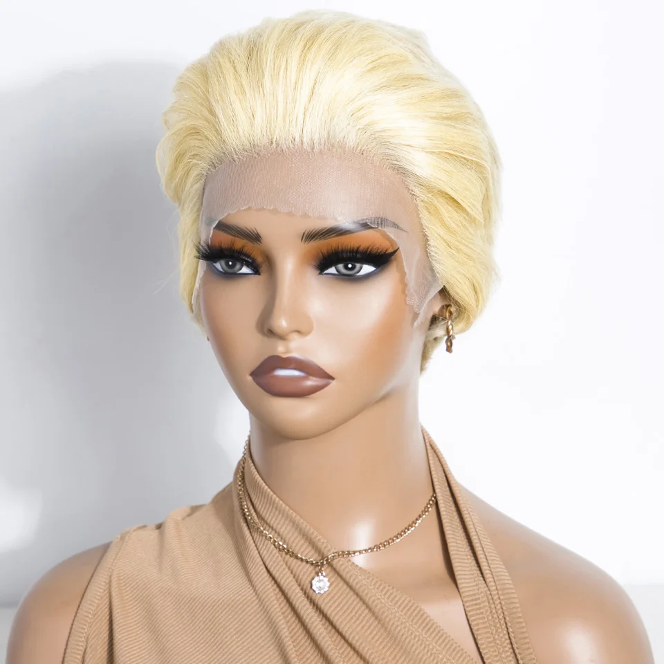 

Sleek Short Human Hair Wigs For Women 613 Blonde Pixie Cut Lace Wigs 13x1 Lace Front Brazilian Hair Wig Preplucked Hairline