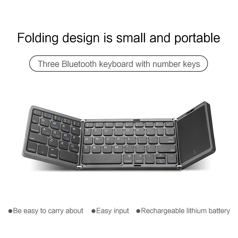 Keyboard Bluetooth nirkabel, Keyboard praktis Mini lipat portabel dapat diisi ulang untuk ponsel IOS Android Windows iPad