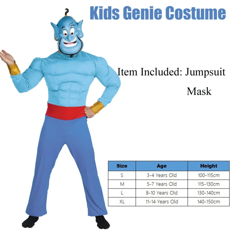 Snailify-Costume d'Halloween Genie Muscle pour enfants, combinaison et ensemble de masque pour garçons