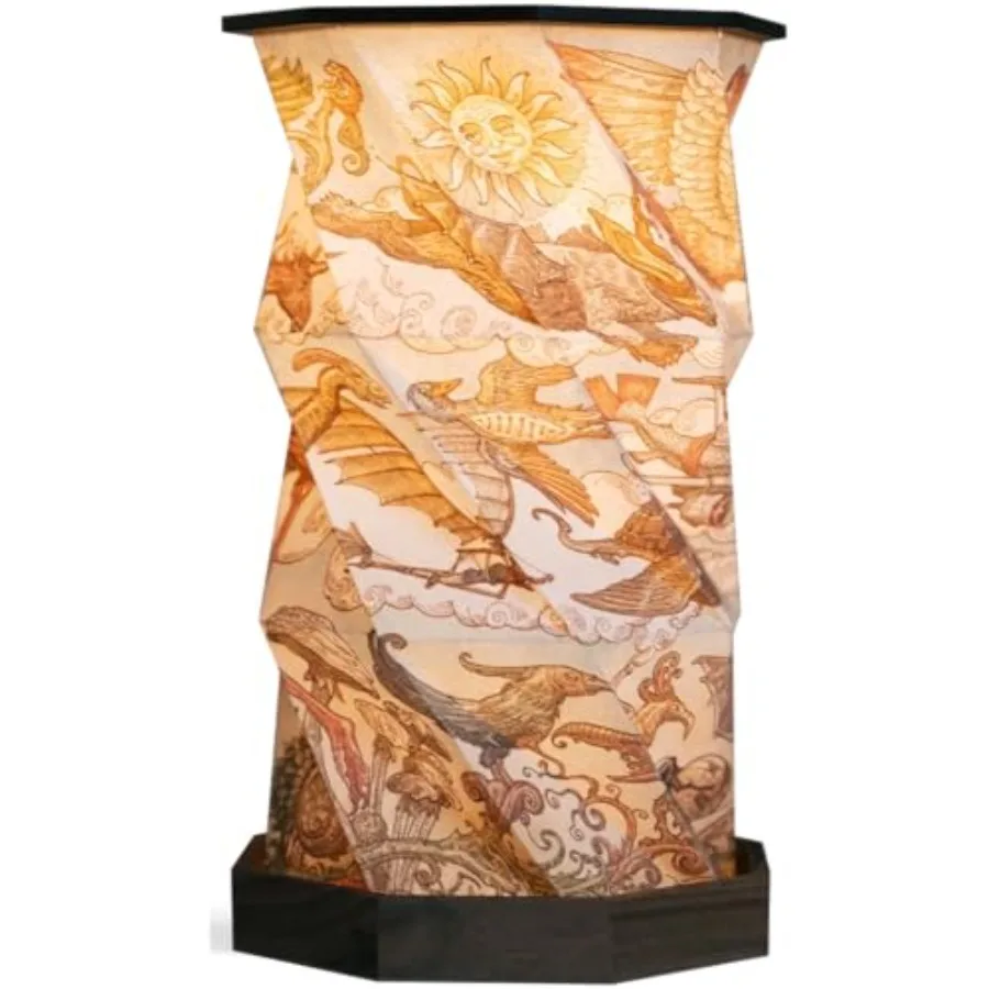 Portable Foldable Desk Lamp - Battery Operated Travel Lamp - Dimmable Touch Control and Adjustable Height - Hand-Drawn Illustra