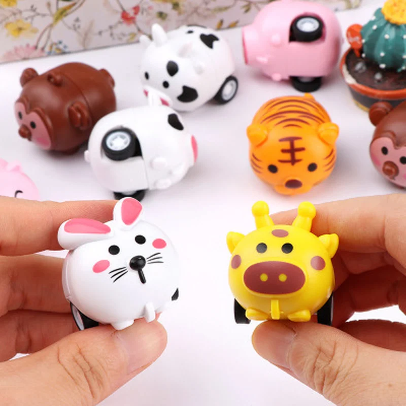 1pc Children Mini Pull Back Car Toy Cartoon Animal Inertia Car Crash Resistant Kids Educational Toy Parent-Child Interactive Toy