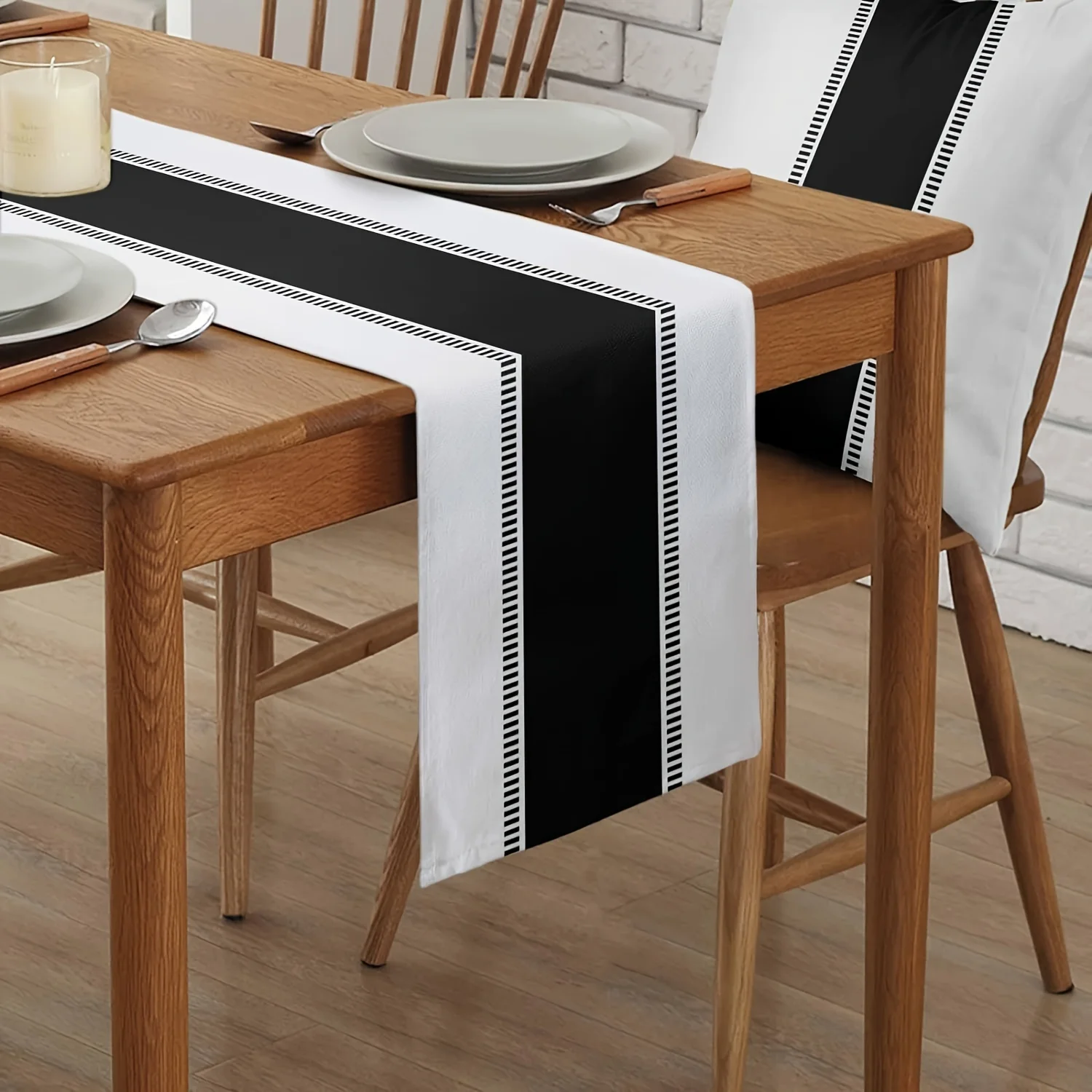 1pc, Black Table Runner Farmhouse Stripes Linen Table Runner Reusable Kitchen Dining Table Decoration for Home Party Decorations