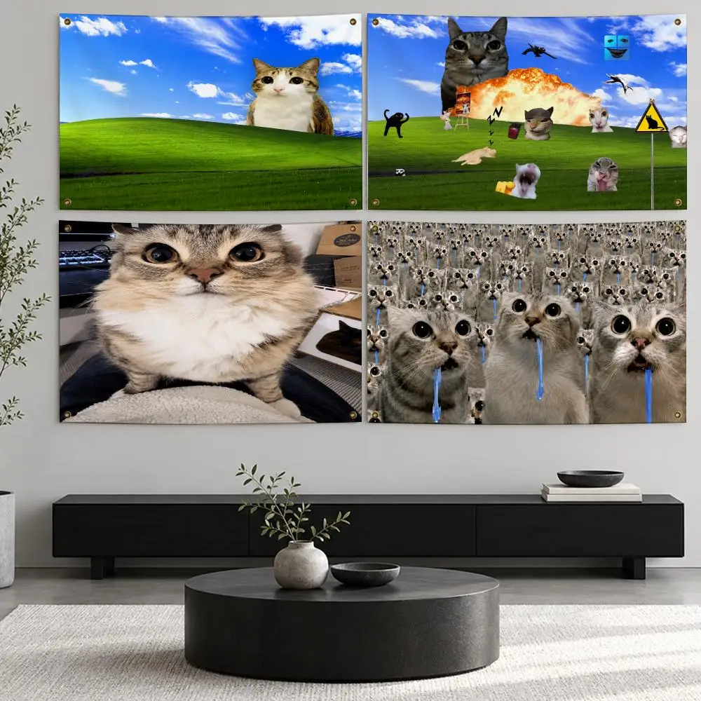 Meme Goofyahcat Meme Flags Decorative Flag Banner Wall Hanging, Indoor Outdoor Wall Decor for Yard Garden Patio Porch
