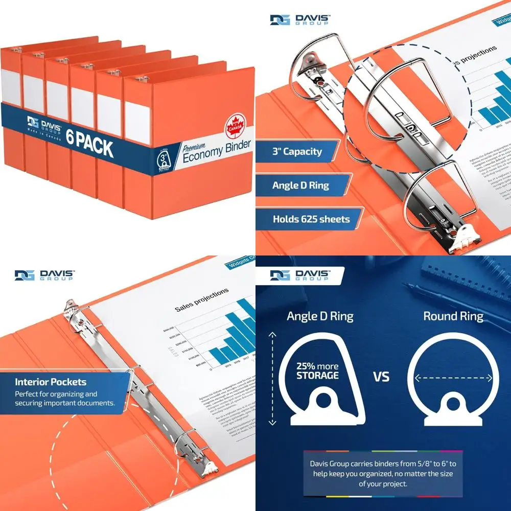 

Экономные папки D-образного кольца премиум-класса, 6 упаковок, 3 дюйма, оранжевые, идеально подходят для использования в школе и офисе, просторное решение для хранения вещей