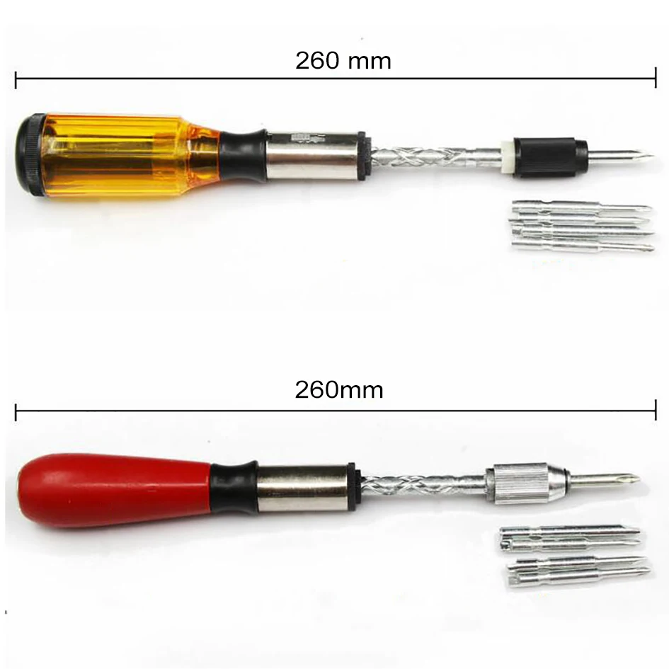 

260mm Wood Handle Screwdriver Plastic Replaceable Hand Press Positive and Negative Press Ratchet Automatic Screwdriver