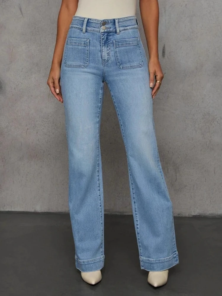 

Прямые джинсы с высокой талией, женские утягивающие широкие джинсовые брюки, высокая эластичность, осенняя коллекция Sle, 2025 г.