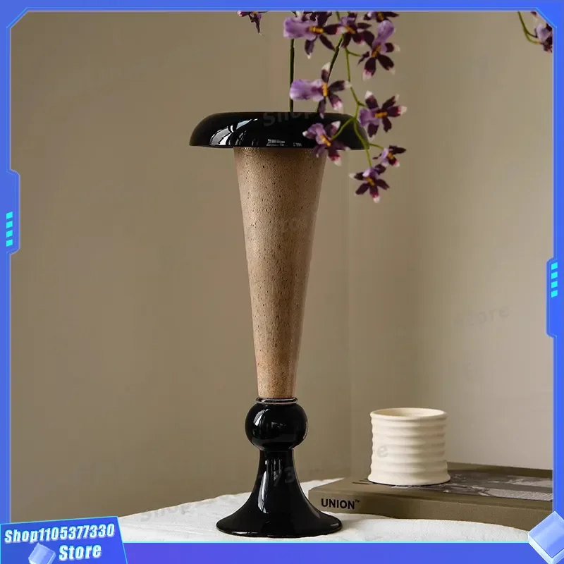 Handmade Medieval Vase High Footed Silver Sprinkled Texture New Chinese Wabi Sabi Art Glazed Flower Ornament Rare Advanced