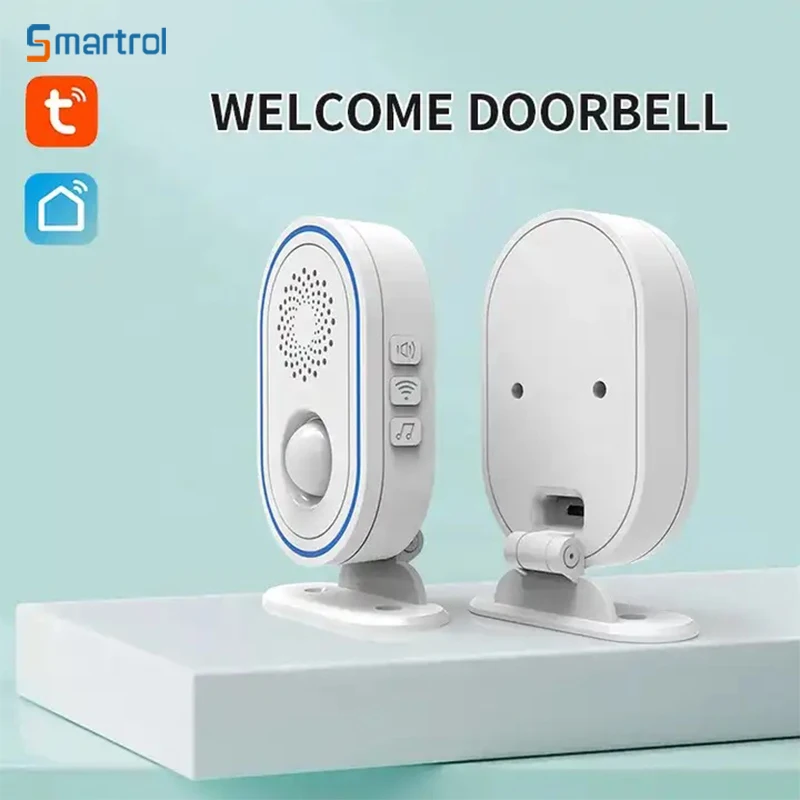 Smart WiFi Campainha com Voz Broadcasting, PIR Sensor de Movimento Alarme, 3 em 1 Campainha Alarmes para Conveniência Loja, Suporte Tuay