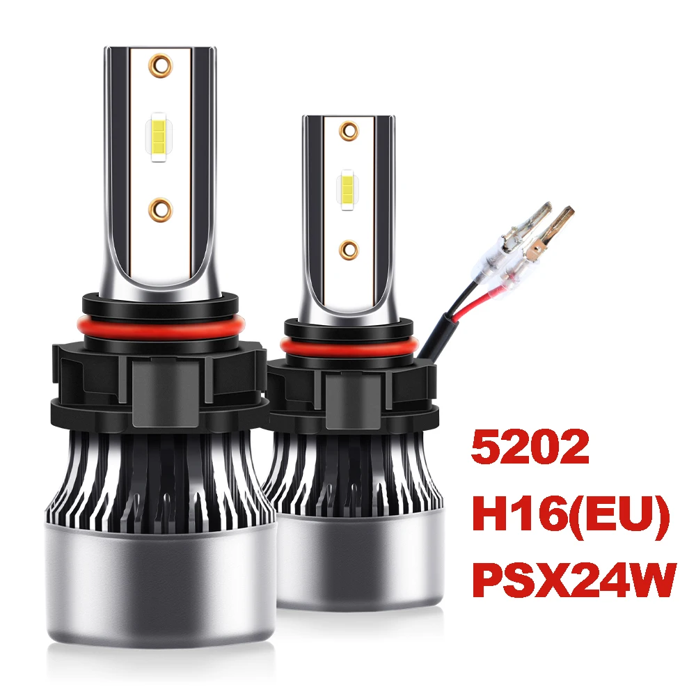 2X H16(EU) 5202 PSX24W 5201 Fog Light 6000K White High Power LED Driving Bulbs DRL LED Car Headlights 120W 20000LM High Low Beam