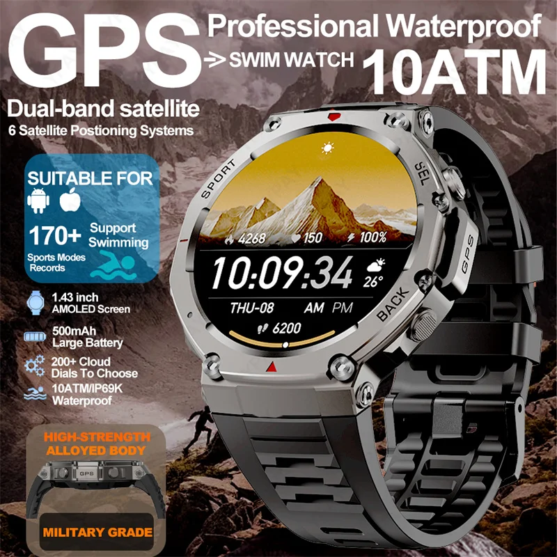 

T-Rex 3 Smart Watch 466*466 AMOLED Full Touch Screen 10ATM Waterproof GPS 500mAh High Battery Compass 170+ Sports Modes For Men