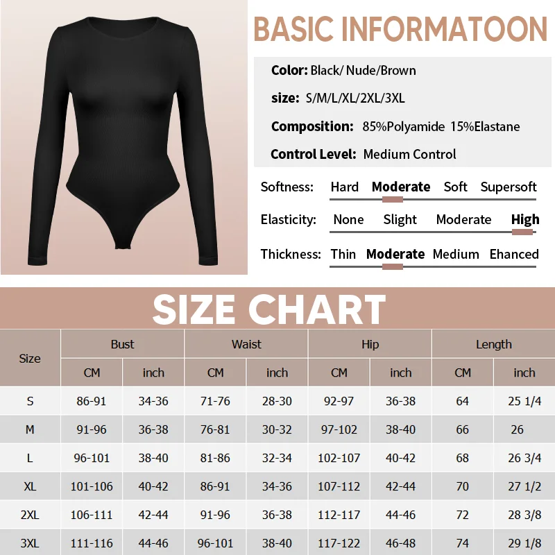 Bodysuits Shapewear for Women Thong Shaper Corsets Long Sleeve Seamless Waist Trainer O Neck BodySuit Stretch Basic T Shirt Tops