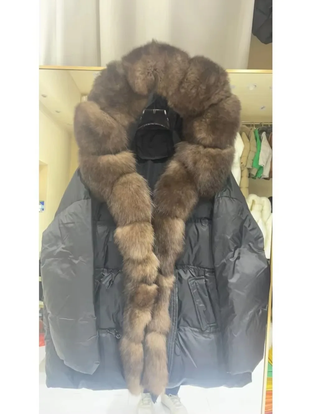

Reality Real Fur Puffer Jacket Female Thick Warm Winter Autumn Natural Fox Fur Coat Women Overwear Hooded White Duck Down Coat