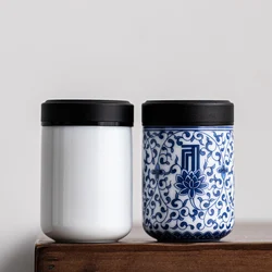 Blue and White Porcelain Tea Cans Alloy Sealed Jar Portable Mini Storage Jar Coffee Bean Cans Ceramic Food Storage Containers
