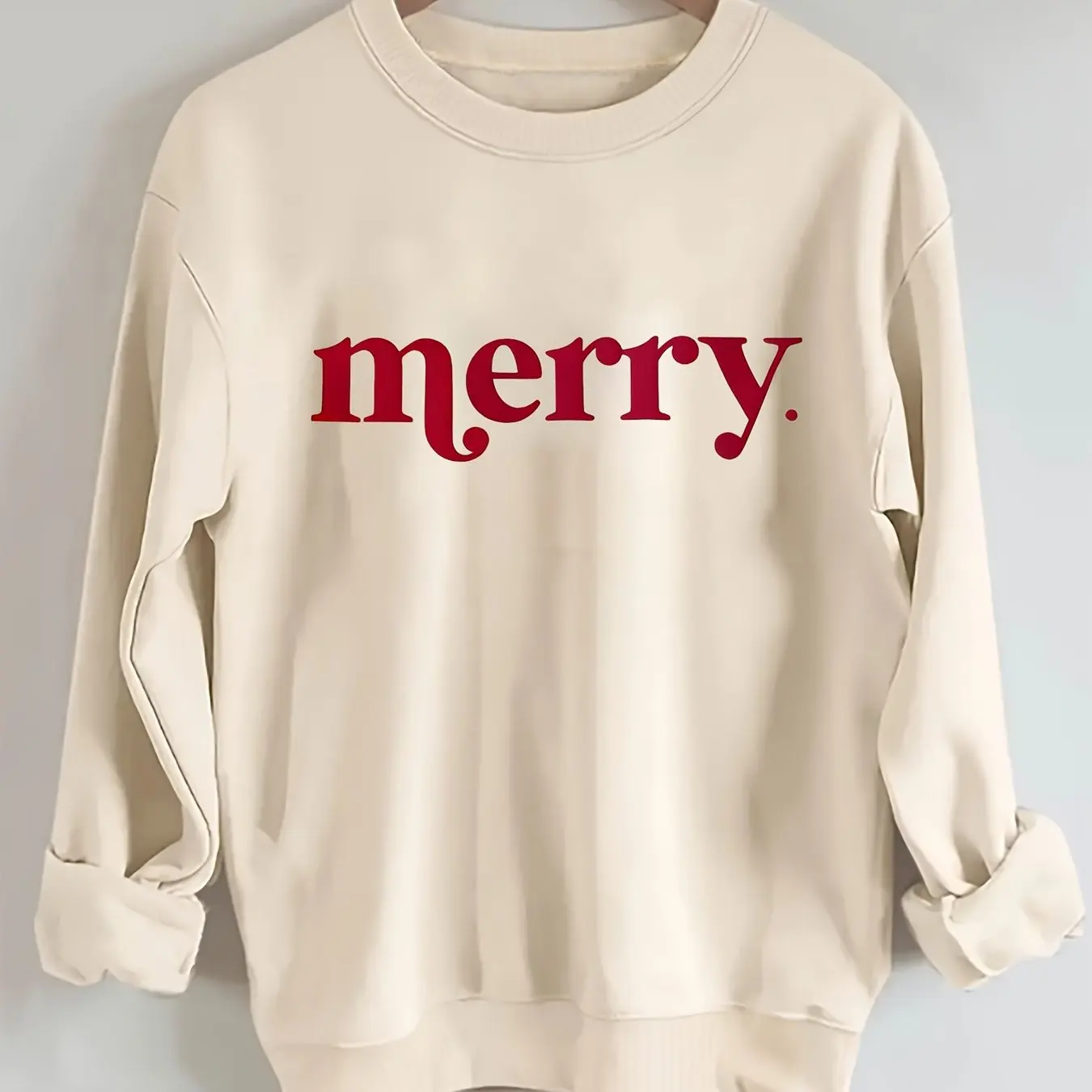 Women's autumn and winter loose casual comfortable Merry letter pattern printed thick long sleeved round neck hoodie pullover