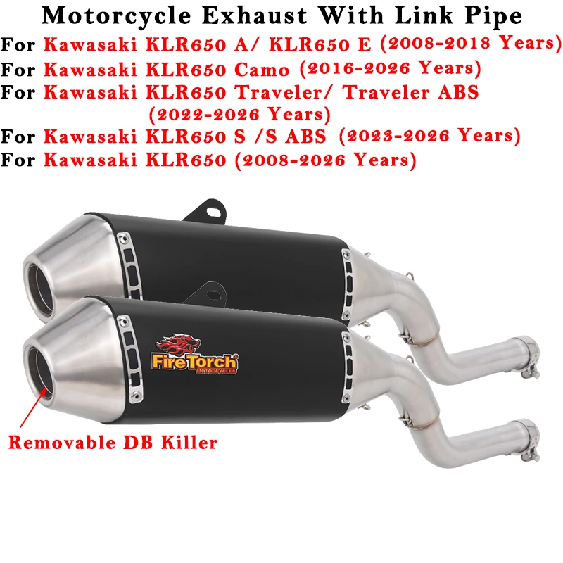 For Kawasaki KLR650A KLR650E KLR650 Camo Traveler S ABS 2008 - 2026 Motorcycle Exhaust Escape Modified Muffler Middle Link Pipe
